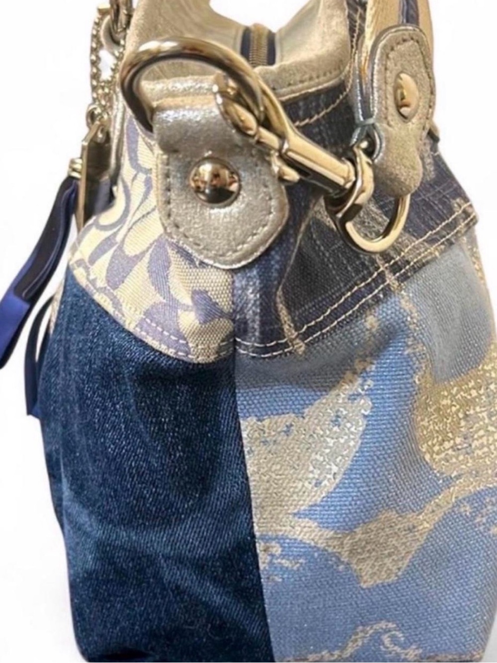 Coach Poppy Denim Patchwork Rocker Satchel - Picture 6 of 8